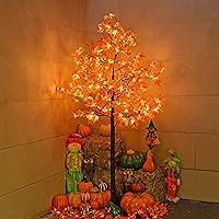 LIGHTSHARE 7FT LED Lighted Maple Tree - Dotted with 208 Warm White LED Lights Orange for Thanksgiving Harvest Fall Festival Home Party Decoration