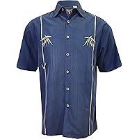 Bamboo Cay Men's Short Sleeve Dual Bamboos Casual Hawaiian Shirt