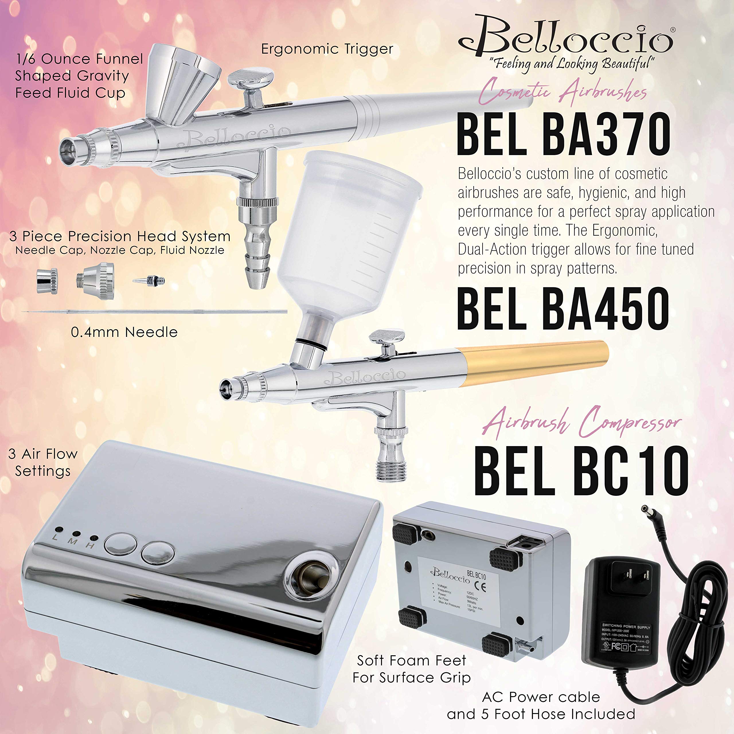 Belloccio Makeup and Tanning Airbrush System with MEDIUM Foundation and Blush Set