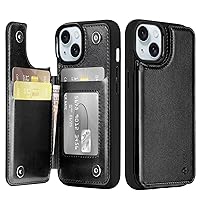 Arae Compatible for iPhone 15 Case with Card Holder - Wallet Case with PU Leather Card Pockets Back Flip Cover for iPhone 15 6.1 inch - Black
