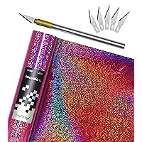 Mosaic+ Craft Vinyl Rose Pink Holographic Glitter (1ft x 5ft) + Craft Hobby Knife Exacto with 5 Replacement Blades Bundle - M0