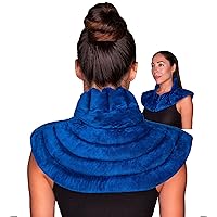 Neck & Shoulder Wrap - Weighted Microwavable Hot & Cold Compress | Moist Heat Heating Pad & Ice Pack for Injuries Reusable Therapy for Instant Pain Relief, Tension, Stress, Upper Back, Swelling (Blue)