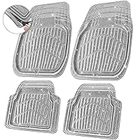 CAR PASS Shining Glitter Car Floor Mats 3D Leather Waterproof All Weather, Universal Trim to Fit & Anti-Slip, Safety & Light Easy Clean Install Fit for SUV,Truck,Auto,Sedan,Van Women 4 Piece (Silver)
