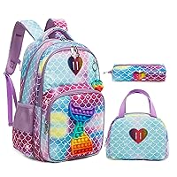 Mermaid School Backpacks for Girls,Girls Backpacks with Lunch Box and Pencil Bag,Pink Kids Backpack for School,Travel,Picnic