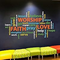 Word Collage Faith Worship Love Youth Room Church Christian School Wordle Wall Decal Vinyl Decal Colorful Collage Word Cloud Re3174