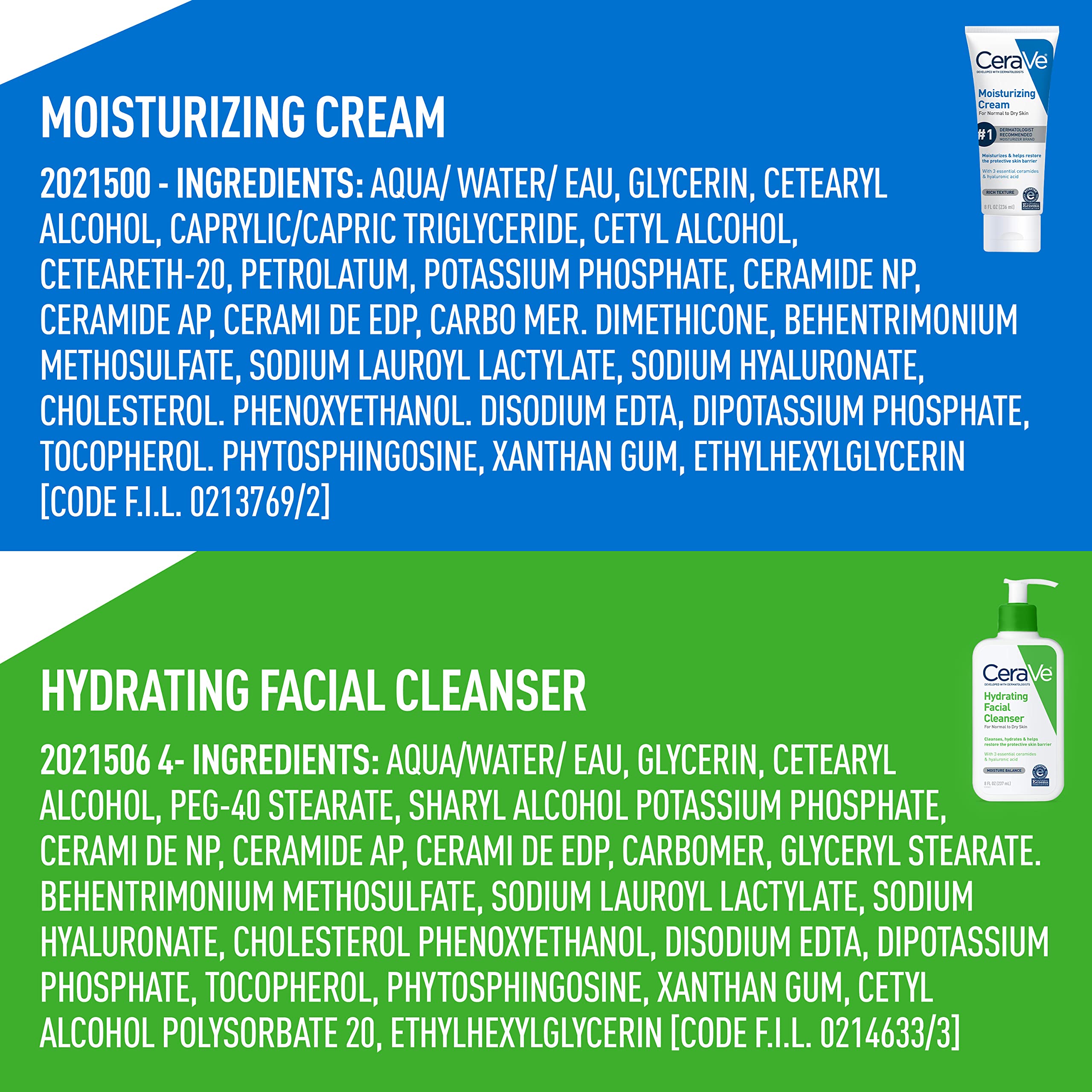CeraVe Moisturizing Cream and Hydrating Skin Care Set for Dry Skin | Face & Body Cream and Non-Foaming Face Wash | Hyaluronic Acid and Ceramides | 8oz Cream + 8oz Cleanser