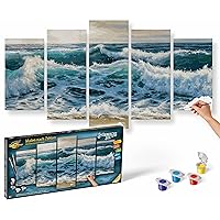 Schipper Numbers Stormy Lake Adults Art Craft Kit, Including Brush and Acrylic Paints, 5 Pictures, Master Class Polyptych, Professional Edition, 132 x 72 cm