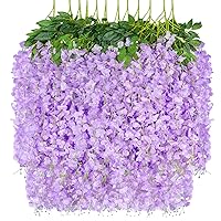 12 Pack Artificial Wisteria Hanging Flowers, 3.6 Feet Fake Wisteria Vine Rattan String for Home Office Wedding Wall Garden Outdoor Party Decoration (Purple)