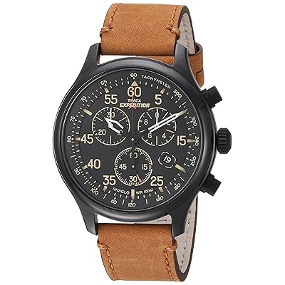 Timex Men’s TW4B12300 Expedition Rugged Field Chronograph Tan/Black Leather  Strap Watch