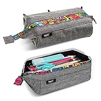 ZIPIT Lenny Pencil Case | Large Capacity Pencil Pouch | Pencil Bag for School, College and Office (Grey)