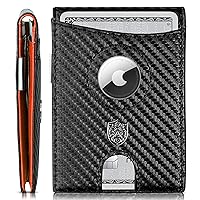 Slim Wallet with AirTag Holder Minimalist AirTag Wallet - Giftable Bifold AirTag Wallet Men with 10 Credit Card Slots, 1 Transparent ID Window - Mens Wallet with AirTag for Apple - Orange