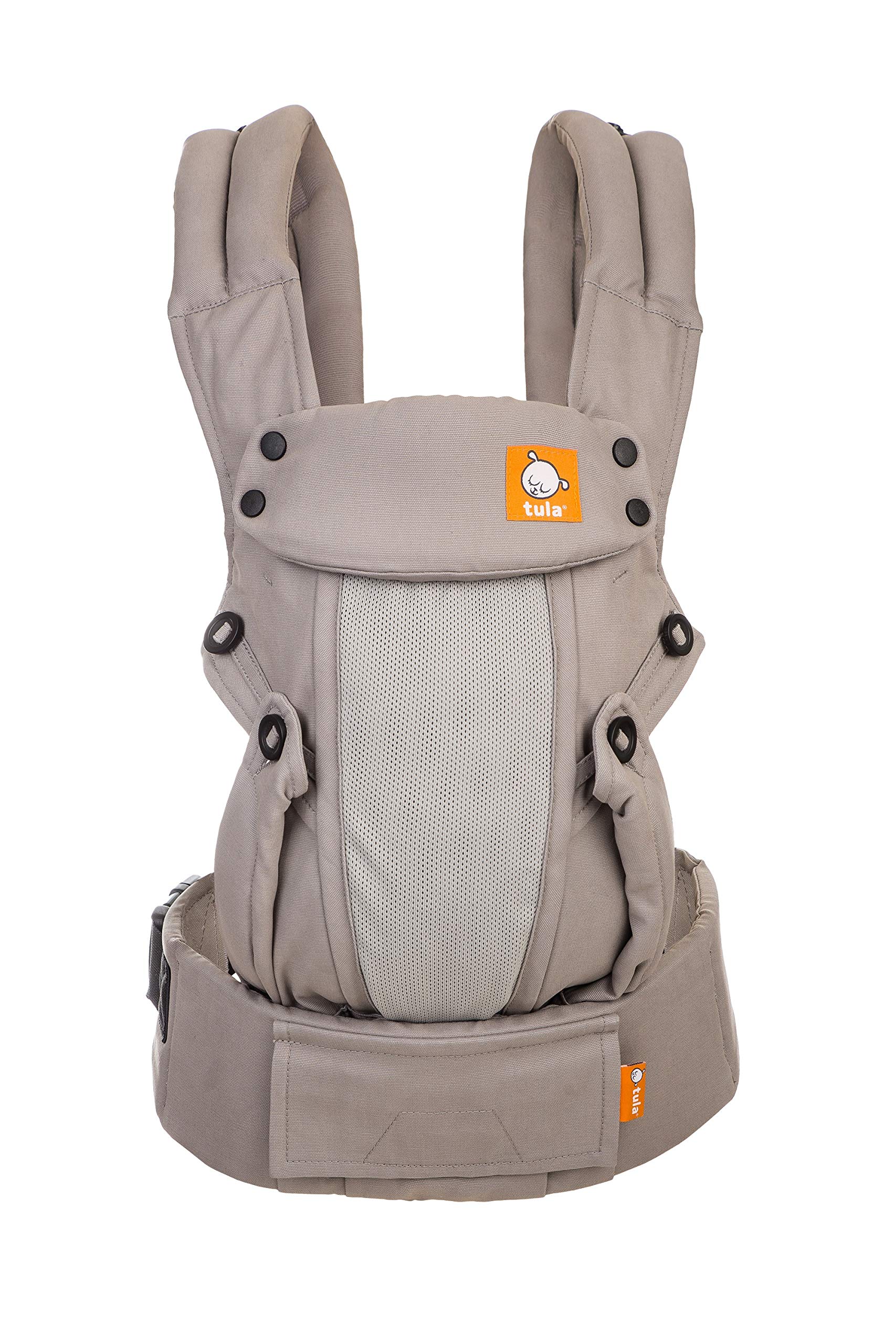 Baby Tula Coast Explore Mesh Baby Carrier 7 – 45 lb, Adjustable Newborn to Toddler Carrier, Multiple Ergonomic Positions Front and Back, Breathable – Coast Overcast, Light Gray with Light Gray Mesh