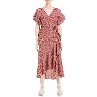 Max Studio Women's Ruffle Crepe High/Low Wrap Midi Dress