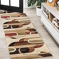 JONATHAN Y UNQ102A-28 Tamara Retro Abstract Arches Indoor Runner-Rug, Modern, Geometric, Mid-Century Easy-Washing,Bedroom,Kitchen,Living Room,Non Shedding, Cream/Brown/Red, 2 X 8