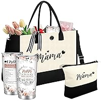 3 Pcs Christmas Mom Gifts from Son Mama Gifts from Daughter Mama Birthday Gifts Mothers Day Gifts Canvas Tote Bag Makeup Bag Nutrition Facts Tumbler Cup