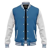 RELDOX Brand Varsity Jacket, Wool Body with Leather Arms Letterman Baseball Unique & Stylish Color Sky-White, Size XL