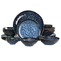 Elama Lucca 20 Piece Round Stoneware Triple Bowl Dinnerware Set in Blue