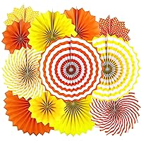 Orange Fall Party Hanging Paper Fans - Thanksgiving Autumn Carnival Party Ceiling Hangings Wedding Anniversary Graduation Birthday Baby Shower Party Photo Booth Backdrops Decorations, 12pc