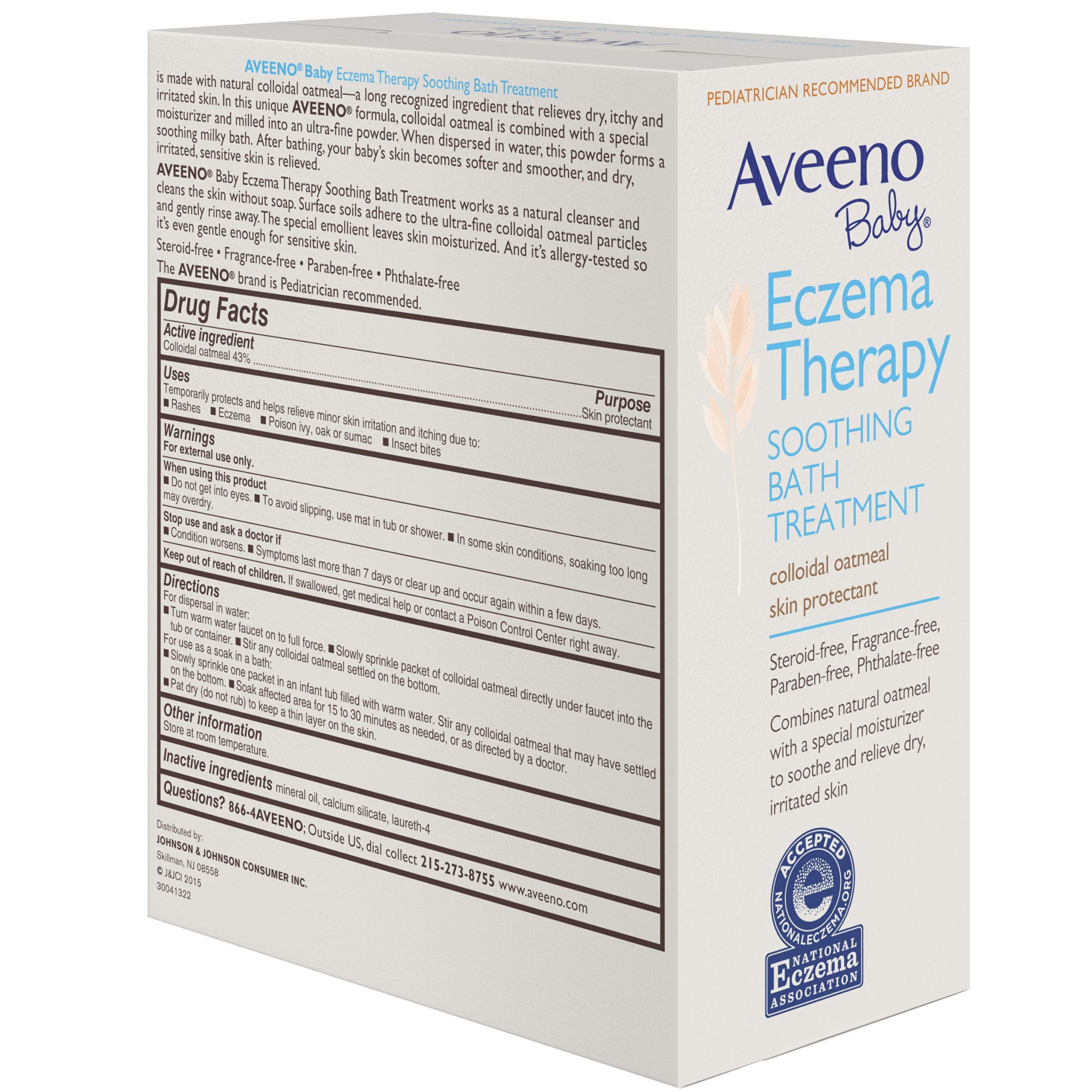 Aveeno Baby Eczema Therapy Soothing Bath Treatment for Relief of Dry, Itchy and Irritated Skin, Made with Soothing Natural Colloidal Oatmeal, 5 ct.