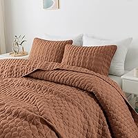 Burnt Orange Quilt King Size Bedding Sets with 2 Pillow Shams, Red Lightweight Soft Bedspread Coverlet, Quilted Blanket Thin Comforter Bed Cover for All Season, 3 Pieces, 104x90 inches