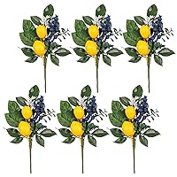 Valery Madelyn 6 Packs Spring Picks with Lemon, Blueberry and Green Leaves, Artificial Fruit Lemon Picks, Summer Lemon Branches Decorations for Vase Kitchen Centerpiece Indoor Outdoor Home,12 inch
