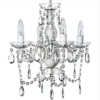 The Original Brink House 4 Light Crystal White Hardwire Flush Mount Chandelier H17.5”xW15”, White Metal Frame, Clear Glass Stem, and Acrylic Crystals