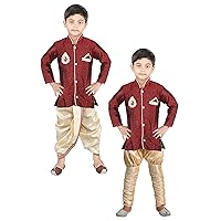 Boys Maroon Cotton Silk Indo Western With Dhoti And Breeches Combo Set Of Three (Size: 6-7 Years)