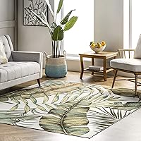 nuLOOM Elen Machine Washable Natural Leaves Accent Rug, 3' x 5', Olive, Rectangular