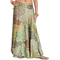 Wrap-Around Long Skirt with Printed Flowers - Satin