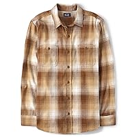 The Children's Place Boys' Long Sleeve Button Up Shirt Brown,Large