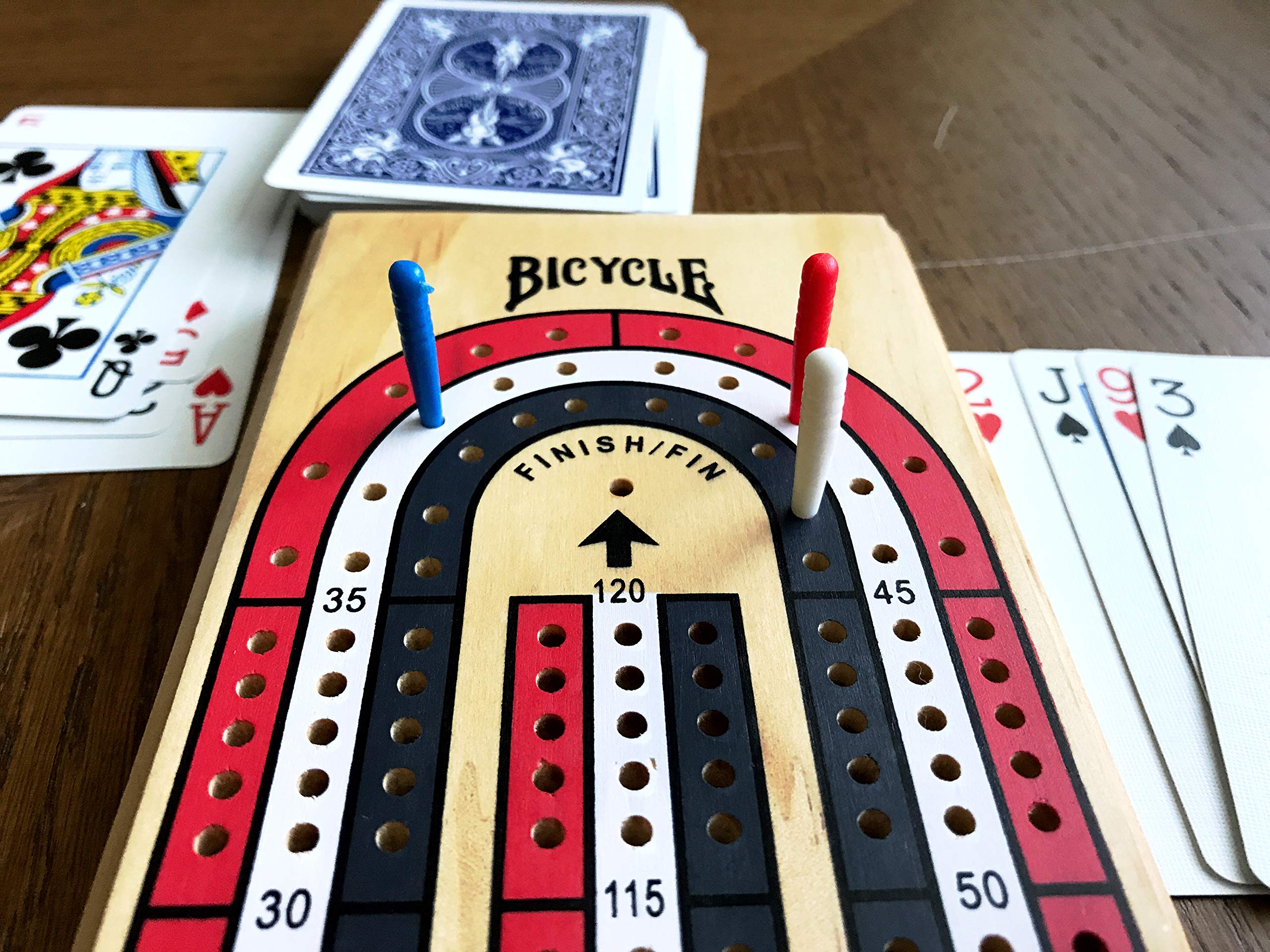 Bicycle 3-Track Color Coded Wooden Cribbage Board Games