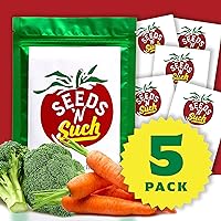 Seeds N Such 2300 Hand Selected Comfort Food Vegetable Garden Seeds | 5 Individually Packaged Seeds - Red Beets, Carrots, Broccoli, Cauliflower & Black Seeded Simpson Lettuce | Untreated & Non-GMO