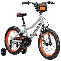 Scorch BMX Style Kids Bike, For Boys and Girls Ages 3-7 Years, 16-Inch Wheels, Training Wheels Included, Cross Bar Pad and Number Plate, Rider Height 38 to 48 Inches, Grey