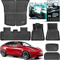 Floor Mats Set for Tesla Model Y 5-Seater 2020-2023 - Custom Fit Premium Interior and Cargo Liners Accessories - All Weather - Model Y Screen Protector Included