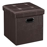 SONGMICS 15 Inches Ottoman with Storage, Footstool, Storage Ottoman with Metal Grommet Handles, Synthetic Leather, 660 lb Load Capacity, for Dorm Room, Living Room, Bedroom, Brown ULSF30Z