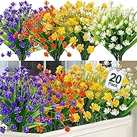 TURNMEON 20 Bundles Artificial Flowers for Outdoor Summer Decoration, UV Resistant Faux Outsides Plastic Greenery Shrubs Artificial Plants Fake Flowers Planter Home Cemetery Decor(Mix Colors)