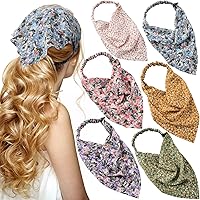 ANCIRS 6 Pack Bandana Headbands for Women, Floral Bandana Hair Scarf Headbands for Girls, Double Layer Chiffon Print Hair Band for Women
