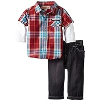 Kids Headquarters Baby-Boys Newborn Plaided Twofershirt With Jeans