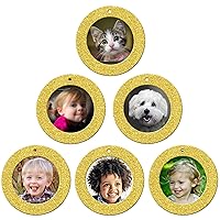 The Original Mini Glitter Photo Christmas Ornaments, Magnetic Easy-Load Picture Frame Ornament, Includes Photo Protectors Plus Hooks for Hanging, Round, Gold 6-Pack