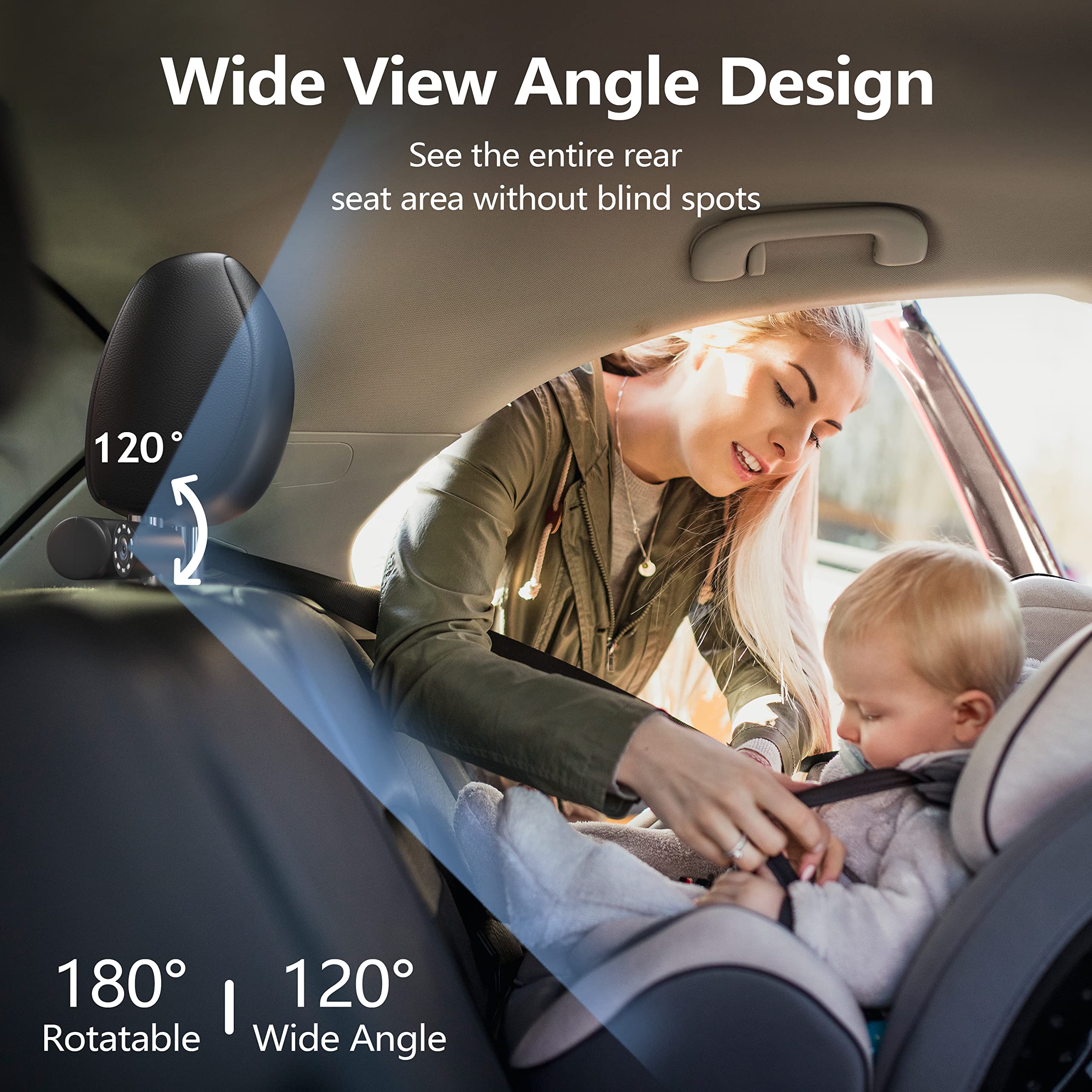BABYMUST 1080P Baby Car Mirror with Night Vision Function, 4.4”HD Wide Seat Mirror Camera to Observe Baby's Every Movement While Driving, Monitor with 360°Fixable Camera