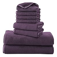 Microfiber 8-Piece Towel Set, 2 Bath Towels, 2 Hand Towels, and 4 Wash Cloths, Ultra Soft Highly Absorbent Towels for Bathroom, Gym, Hotel, Beach and Spa (Grape Purple)