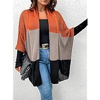 Plus Size Cardigan for Women Plus Colorblock Batwing Sleeve Shawl Collar Cardigan Cardigan for Women (Color : Multicolor, Size : 3X-Large)