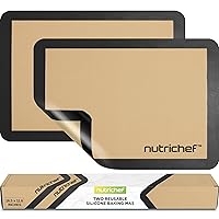 Nutrichef Silicone Baking Mats - 2 Non-stick Food-Grade Reusable Silicone Mats - Perfect for Half Baking Pans 16.5 x 11.6 IN - Oven-Safe Up to 480 Degrees F - Safe for Ovens & Dishwashers - Black