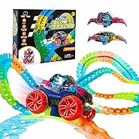 USA Toyz Zero-G Glow Race Track for Kids- 60pcs Glow in The Dark Flexible Race Car Track Set with Suction Cups, Slot Car, 2 Graffiti Toy Cars Shells, STEM Toy LED Car Tracks for Boys and Girls Age 3+