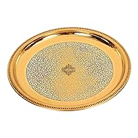 Indian Art Villa Brass Plate, Single Ring Floral Design Plate, Dinnerware, Home Hotel Restaurant Tableware, Diameter-12 Inches