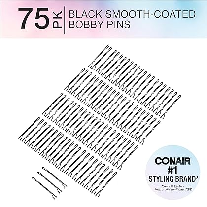 Conair Pin & Match Bobby Pins - hair accessories for women - Bobby Pins Black - Includes Storage Container - 75 Count