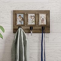 Home Collage with 3 Hanging Hooks-Wall Mounted Photo Frame Decor with Rustic Wood Look, Holds 4x6 Pictures by Lavish