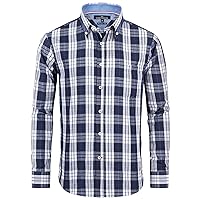 Alimens & Gentle Men's Plaid Button Down Shirts Cotton Long Sleeve Dress Shirts Regular Fit Gingham Shirts