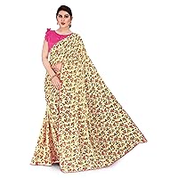 Sourbh Women's Fancy Synthetic Flower Printed Saree with Blouse Piece