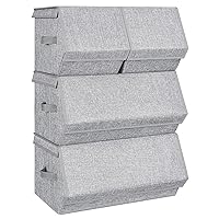 Storage Bins with Lids, Set of 4 Dorm Storage Bins, Collapsible Cubes with Magnetic Closures, a Semi-Open Front, Lid Can Stay Open after Stacked up, Gray URLB22GY